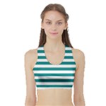 Horizontal Stripes - White and Teal Women s Sports Bra with Border