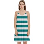 Horizontal Stripes - White and Teal Women s Reversible Sports Bra with Border