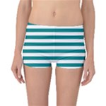 Horizontal Stripes - White and Teal Boyleg Bikini Bottoms