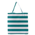 Horizontal Stripes - White and Teal Grocery Tote Bag