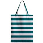 Horizontal Stripes - White and Teal Zipper Classic Tote Bag