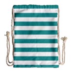Horizontal Stripes - White and Teal Drawstring Bag (Large)