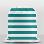 Horizontal Stripes - White and Teal Drawstring Bag (Small)