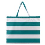 Horizontal Stripes - White and Teal Zipper Large Tote Bag