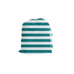 Horizontal Stripes - White and Teal Drawstring Pouch (S)