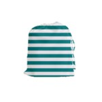 Horizontal Stripes - White and Teal Drawstring Pouch (M)