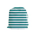 Horizontal Stripes - White and Teal Drawstring Pouch (L)