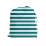 Horizontal Stripes - White and Teal Drawstring Pouch (XL)