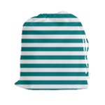 Horizontal Stripes - White and Teal Drawstring Pouch (XXl)