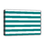 Horizontal Stripes - White and Teal Deluxe Canvas 18  x 12  (Stretched)