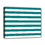 Horizontal Stripes - White and Teal Deluxe Canvas 20  x 16  (Stretched)