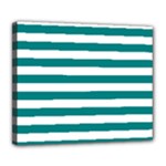 Horizontal Stripes - White and Teal Deluxe Canvas 24  x 20  (Stretched)