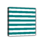 Horizontal Stripes - White and Teal Mini Canvas 4  x 4  (Stretched)