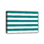 Horizontal Stripes - White and Teal Mini Canvas 6  x 4  (Stretched)