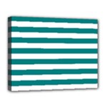 Horizontal Stripes - White and Teal Canvas 14  x 11  (Stretched)