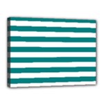 Horizontal Stripes - White and Teal Canvas 16  x 12  (Stretched)