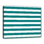 Horizontal Stripes - White and Teal Canvas 20  x 16  (Stretched)
