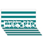 Horizontal Stripes - White and Teal BEST SIS 3D Greeting Card (8x4)