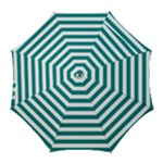 Horizontal Stripes - White and Teal Golf Umbrella