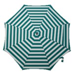 Horizontal Stripes - White and Teal Hook Handle Umbrella (Medium)