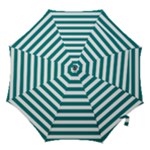 Horizontal Stripes - White and Teal Hook Handle Umbrella (Large)