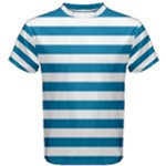 Horizontal Stripes - White and Cerulean Men s Cotton Tee