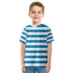 Horizontal Stripes - White and Cerulean Kid s Sport Mesh Tee