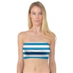 Horizontal Stripes - White and Cerulean Bandeau Top