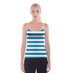 Horizontal Stripes - White and Cerulean Spaghetti Strap Top