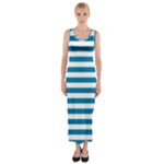 Horizontal Stripes - White and Cerulean Fitted Maxi Dress