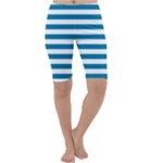 Horizontal Stripes - White and Cerulean Cropped Leggings