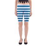 Horizontal Stripes - White and Cerulean Yoga Cropped Leggings