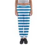 Horizontal Stripes - White and Cerulean Women s Jogger Sweatpants