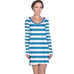 Horizontal Stripes - White and Cerulean Long Sleeve Nightdress