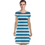 Horizontal Stripes - White and Cerulean Cap Sleeve Nightdress