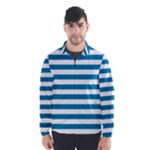 Horizontal Stripes - White and Cerulean Wind Breaker (Men)