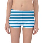 Horizontal Stripes - White and Cerulean Boyleg Bikini Bottoms