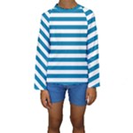 Horizontal Stripes - White and Cerulean Kid s Long Sleeve Swimwear
