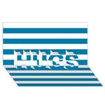 Horizontal Stripes - White and Cerulean HUGS 3D Greeting Card (8x4)