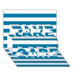 Horizontal Stripes - White and Cerulean TAKE CARE 3D Greeting Card (7x5)
