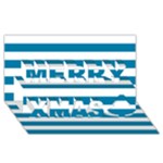 Horizontal Stripes - White and Cerulean Merry Xmas 3D Greeting Card (8x4)