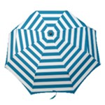Horizontal Stripes - White and Cerulean Folding Umbrella