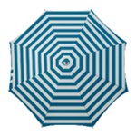 Horizontal Stripes - White and Cerulean Golf Umbrella