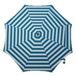 Horizontal Stripes - White and Cerulean Hook Handle Umbrella (Medium)