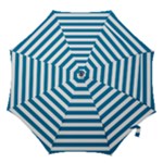 Horizontal Stripes - White and Cerulean Hook Handle Umbrella (Large)
