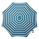 Horizontal Stripes - White and Cerulean Hook Handle Umbrella (Small)