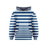 Horizontal Stripes - White and Dark Cerulean Kid s Pullover Hoodie