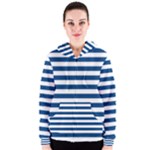 Horizontal Stripes - White and Dark Cerulean Women s Zipper Hoodie