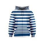 Horizontal Stripes - White and Dark Cerulean Kid s Zipper Hoodie