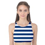 Horizontal Stripes - White and Dark Cerulean Tank Bikini Top